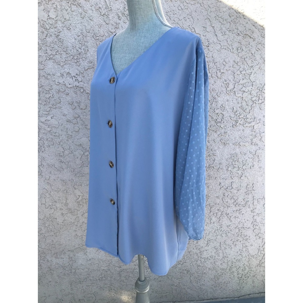 Womens NWT Blue Polkadot Sleeve Casual Button Down Blouse Top - 3X - Picture 5 of 7